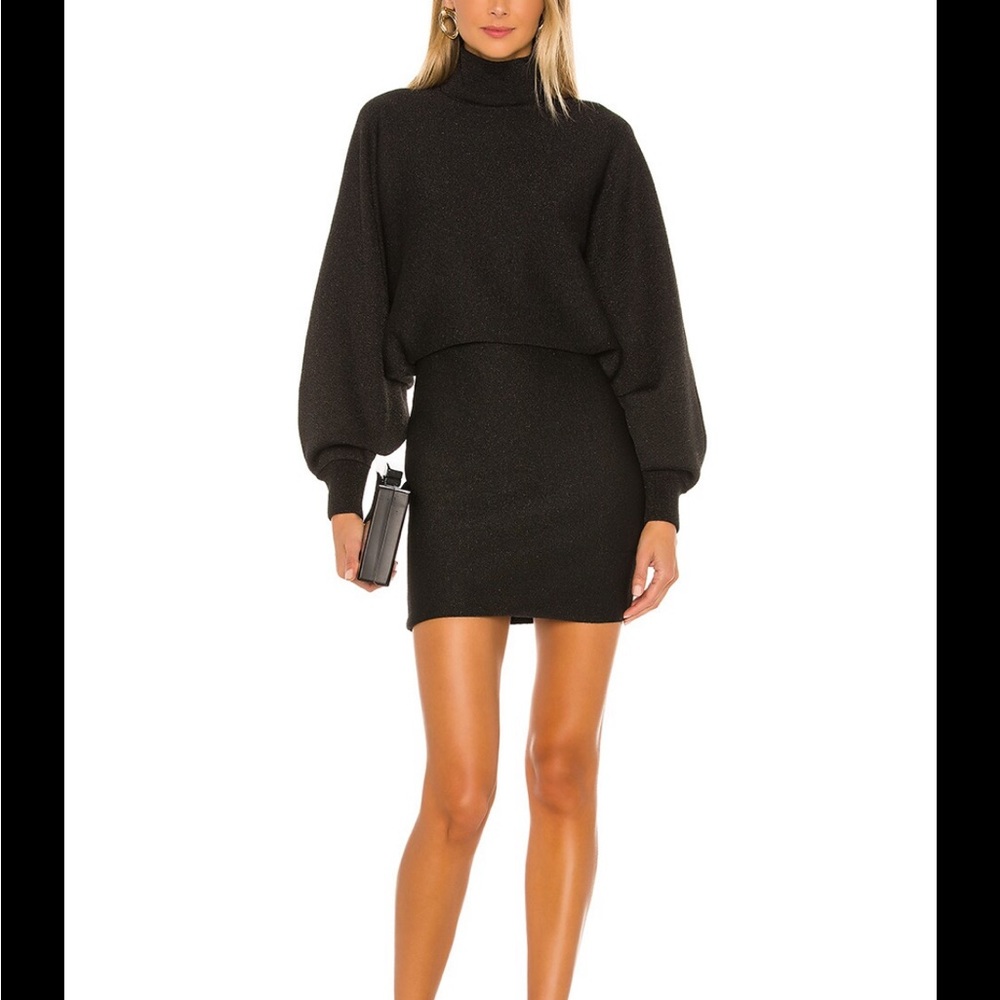Alice + Olivia - Bari Turtleneck Metallic Shimmer Shirt Dress